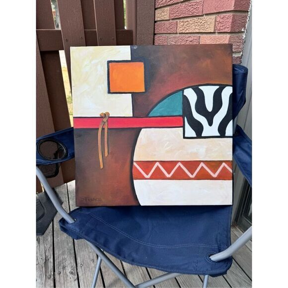 Abstract Geometric painting canvas western cow Leather 20 x 20  Donna Francis Wi - Picture 12 of 16